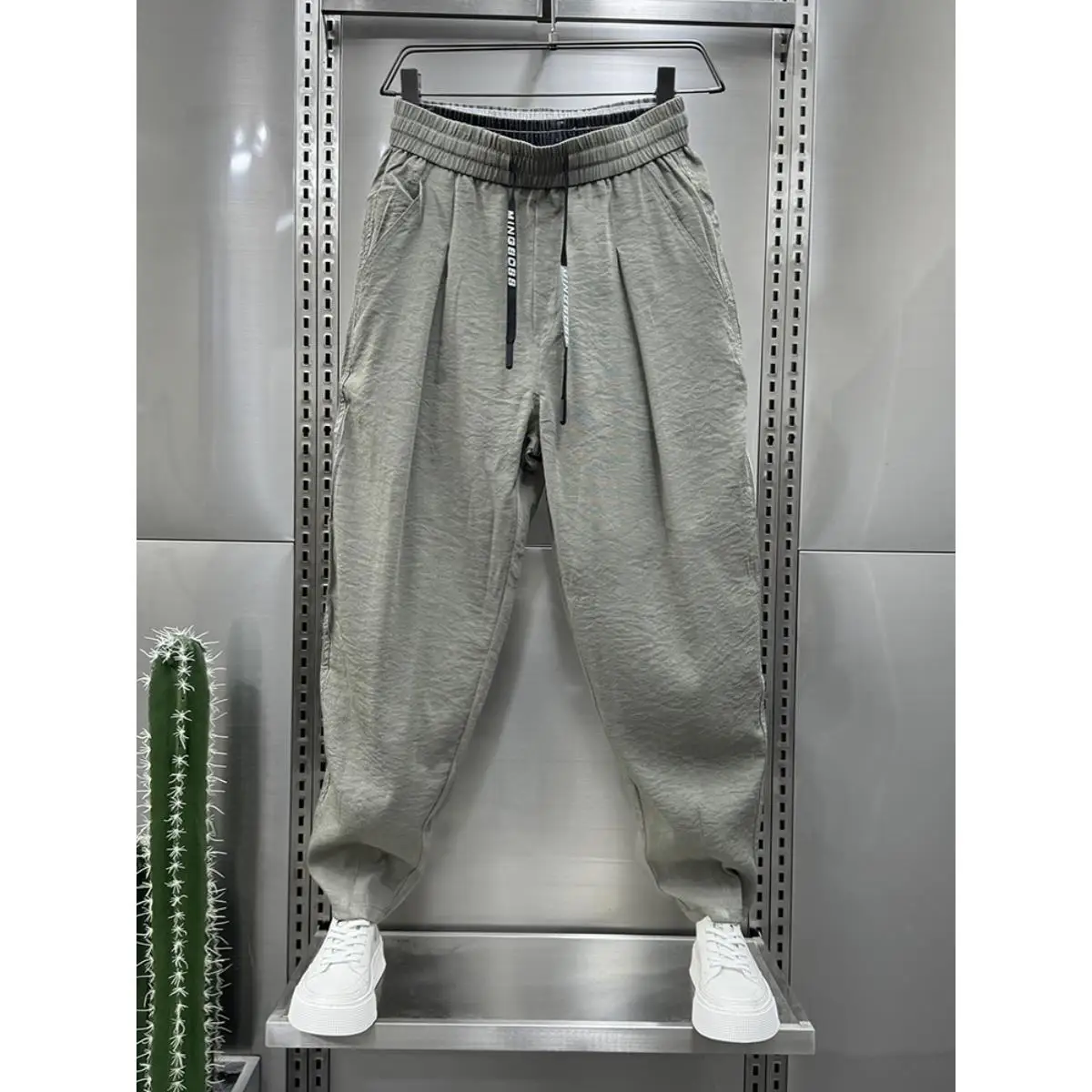 بنطلون رجالي صيفي جديد فائق النحافة سريع الجفاف من القطن والكتان، بنطلون كاجوال فضفاض بتصميم هارلان، مريح وقابل للتنفس مع خصر...