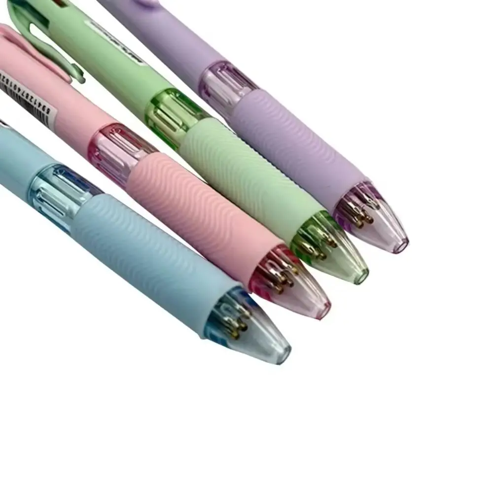 

6pcs 4 in 1 Multicolor Ballpoint Pens Rubber Grip Soft Multicolor Retractable Pen 0.7mm Refill Stationery Press Roller Ball Pen