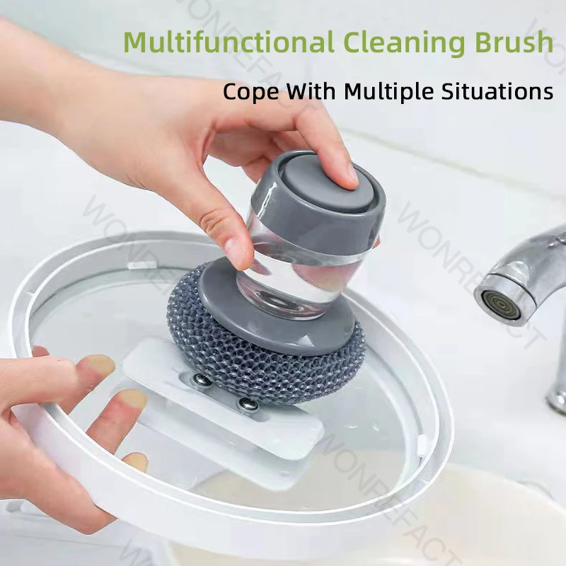 Pot Brushing Artifact, Automatic Liquid Addition, Dishwashing Brush, Kitchen Household Pot Washing Brush, Sponge Brush, Steel