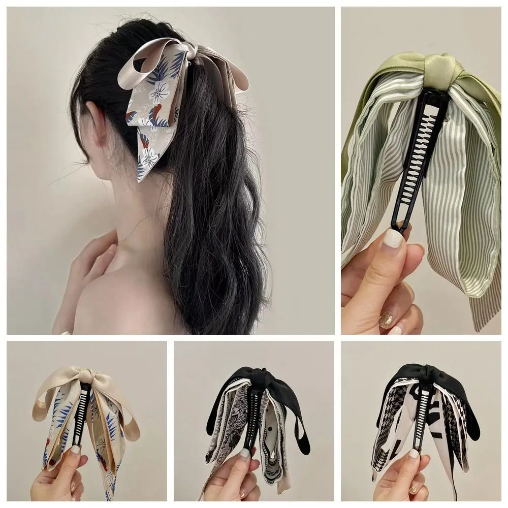 

Korean Style Bow Banana Clip Fashion Headwear Hairpin Vertical Clip Headdress Ribbon Hair Claw Women