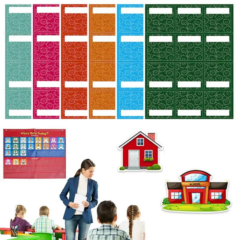 Kid Attendance Pocket Chart Classroom Pocket 74 Cards Chart Sign In Hanging Bag For Teacher Preschool Management