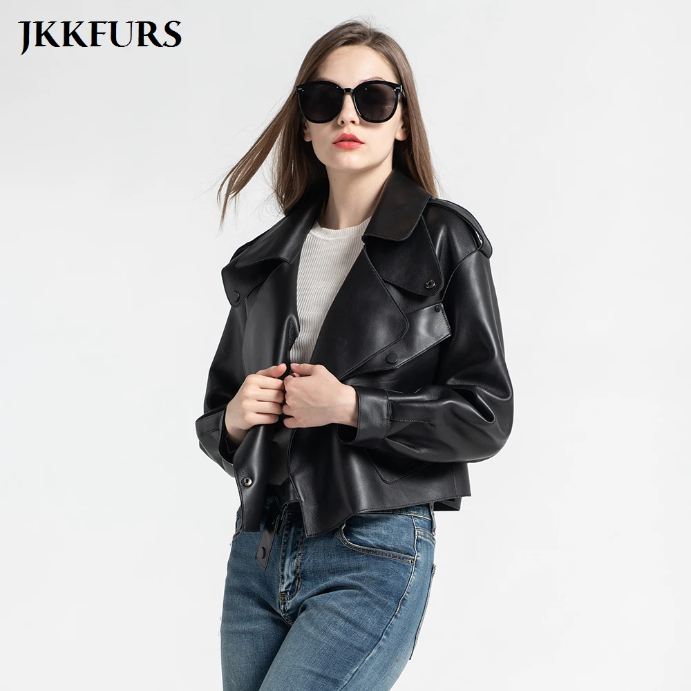 New Women\'s Genuine Leather Jackets Fashion Real Leather Coat Lady 2024 Autumn Winter Sheepskin Leather S7547