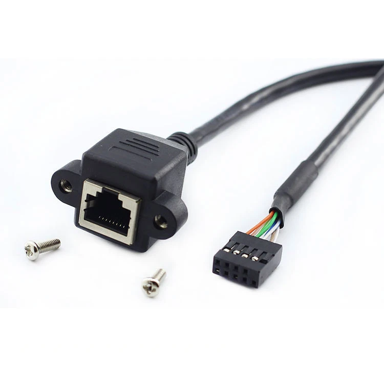 Network Cable RJ45 Female Socket Dupont 9P/2.54 Pitch with screw holes ears Fixed Network port conversion cable 30cm 50cm