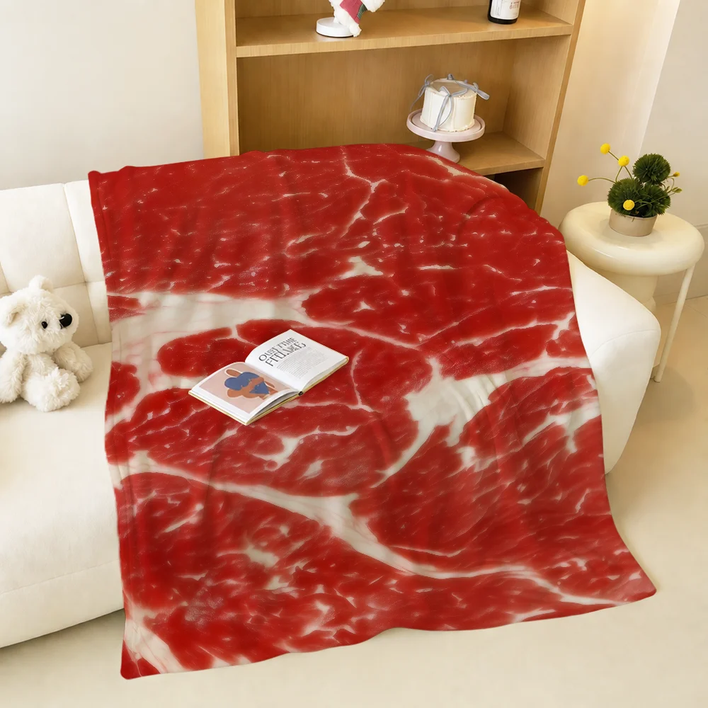 Funny Abstract Meat Salmon Texture Warm Soft Plush Blanket For Sofa Living Room Nap Home Bedroom Travel Gift Flannel Pet Hogar