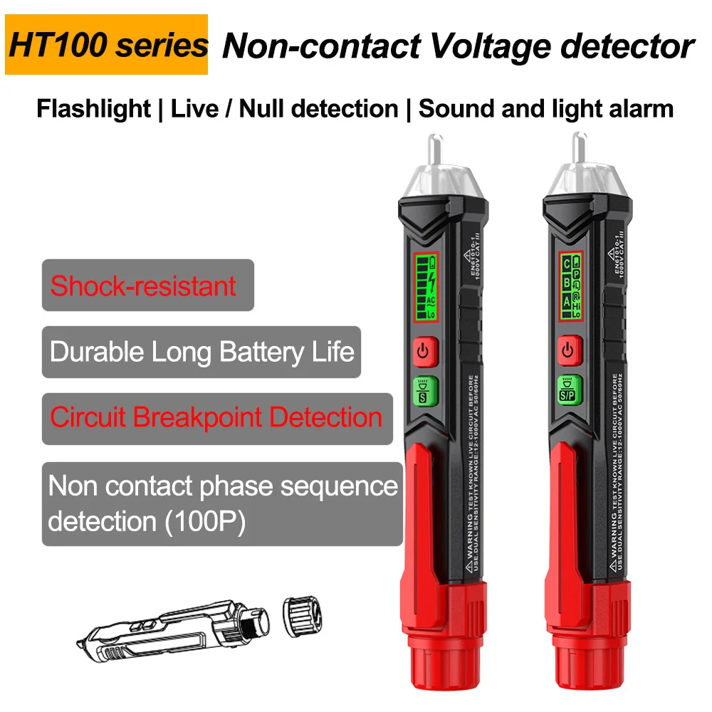 

HT100 Non-Contact Voltage Tester High Sensitivity Current Electric Sensor Pencil Dual Range 12-1000V LCD Display Buzzer Alarm