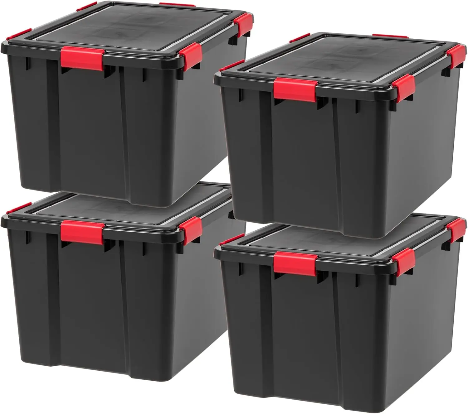 

WeatherPro 74 Qt Storage Bins with Lids, 4 Pack, BPA-Free Plastic Gasket Box with Tight Latch and Seal, Stackable Nestable To