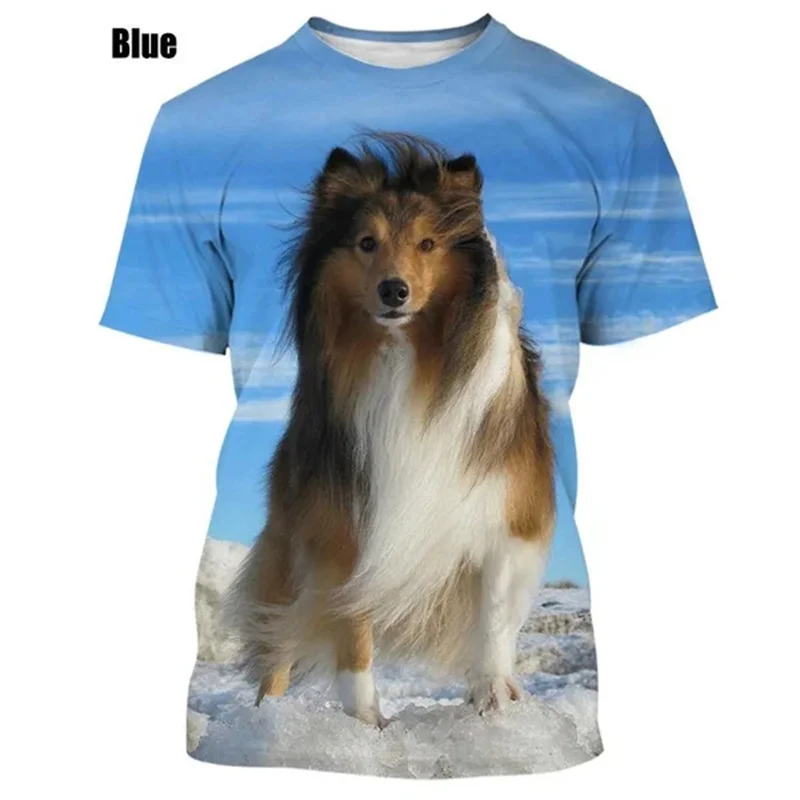 New Summer 3D Sheltie Dog Printing T Shirt Cute Animal Dogs Graphic T-shirts For Men Kid Fashion Funny Short Sleeves Vintage Top