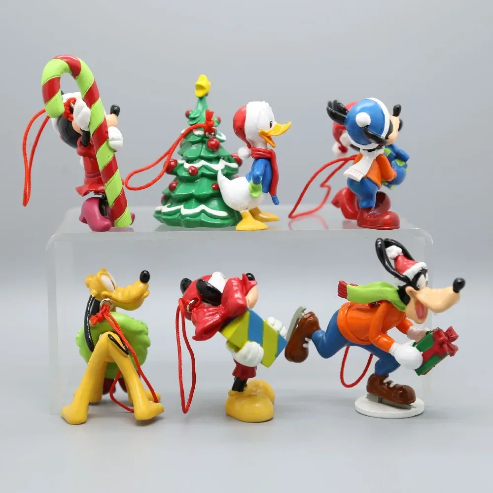 6pcs Christmas Mickey Minnie Mouse Kawaii Figure Doll Toys Desktop Ornament Anime Fashion DIY Cake Decoration Holiday XMAS Gifts