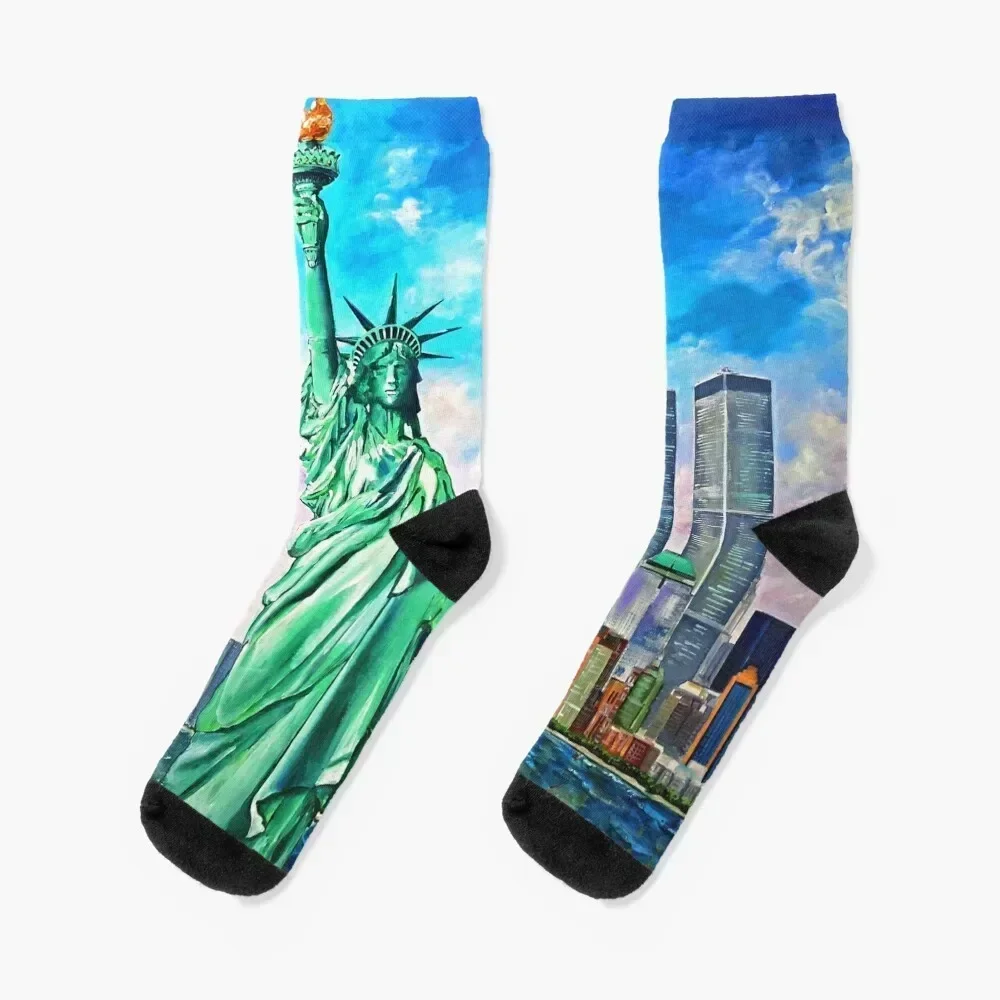 NYC, WTC, Twin Towers, Statue of Liberty Socks Run men cotton high quality Rugby Socks Women Men's