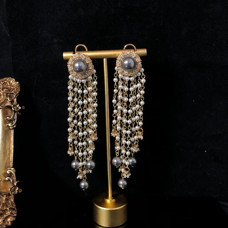 

Medieval High-end Design Pearl Earrings, Elegant Temperament Long Earrings