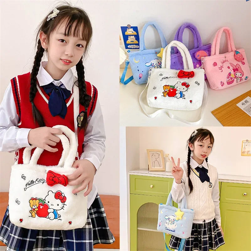 

Kawaii Sanrio Plush Bag Handbag Cinnamoroll Tote Plushie Shoulder Messenger Bags Kuromi Hello Kitty Stuffed Storag Backpack Gift