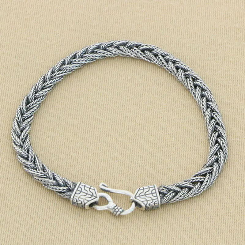 

Fashionable Forest Series 925 Silver Handwoven Bracelet, Men's and Women's Trendy Retro Worn Bracelet, Light Luxury and Small an