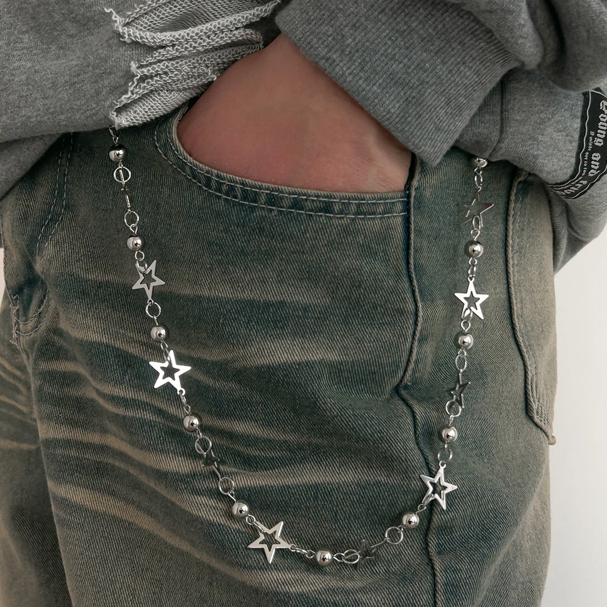 SHIXIN Punk Geometric Hollow Out Star Belt Chain Pentagram Versatile Pants Chain For Men Women Lobster Clasps Keyring Jewelry