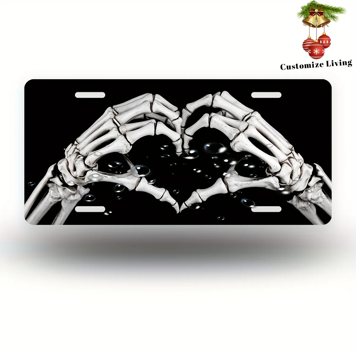 2D Flat, 1 Pack, for Decorative Use Only, Skeleton Hand Heart Decorative License Plate Frame, and White Color Scheme