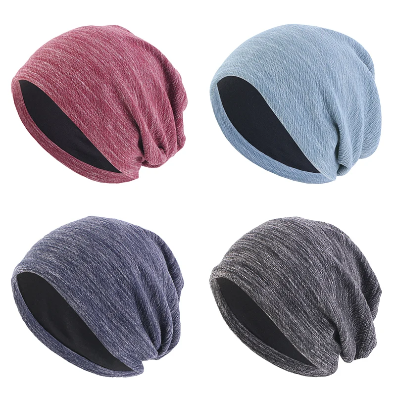 Unisex Beanie Cotton Night Sleep Cap Bonnet Chemo Hat Headwear Turban Men Women Baggy Hair Care Nightcap Pullover Hat 