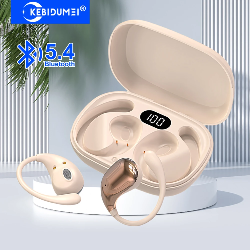 KEBIDUMEI Ear Hook Bluetooth 5.4 Headphones Open Ear Earphones HiFi Stereo Wireless Headsets LED Display Touch Sports Earbuds