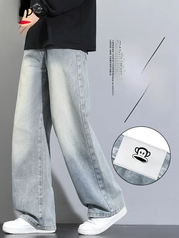 

Мужские джинсы свободного прямого кроя в американском стиле High Street, повседневные брюки с широкими штанинами, свободная талия, весенняя мода