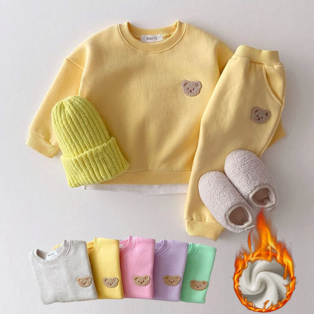 Ensemble de pull en polaire avec broderie d\'ours pour fille de 1 à 5 ans, sweat-shirt + pantalon de jogging Harem, 2 pièces