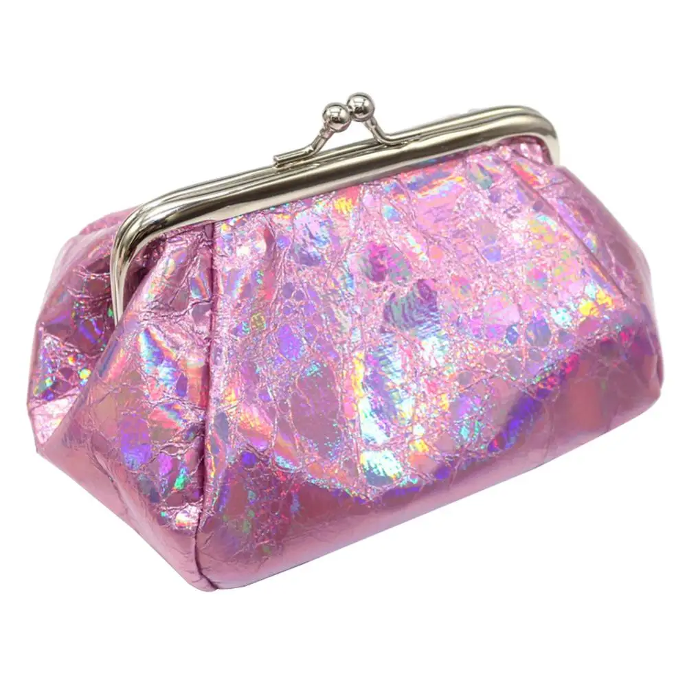 Portamonete donna moda portamonete colorato Lady Laser Holographic Kiss Lock pochette portamonete piccolo portamonete quadrato