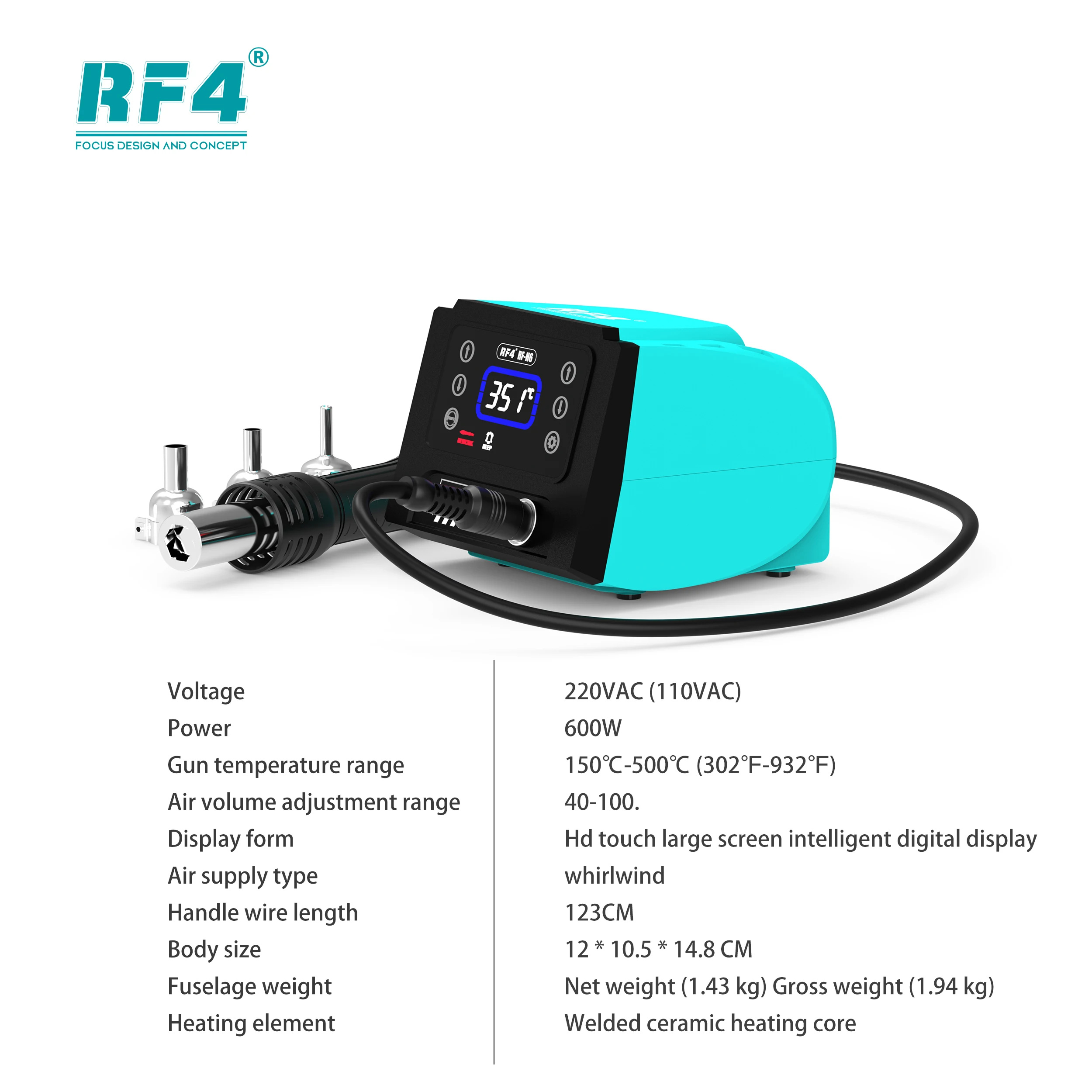 RF4 RF-H6 Hot Air Gun BGA Rework Solder Station Heat Gun 110V 220V 600W Hair Dryer For Soldering SMD SMT Welding Repair Tool