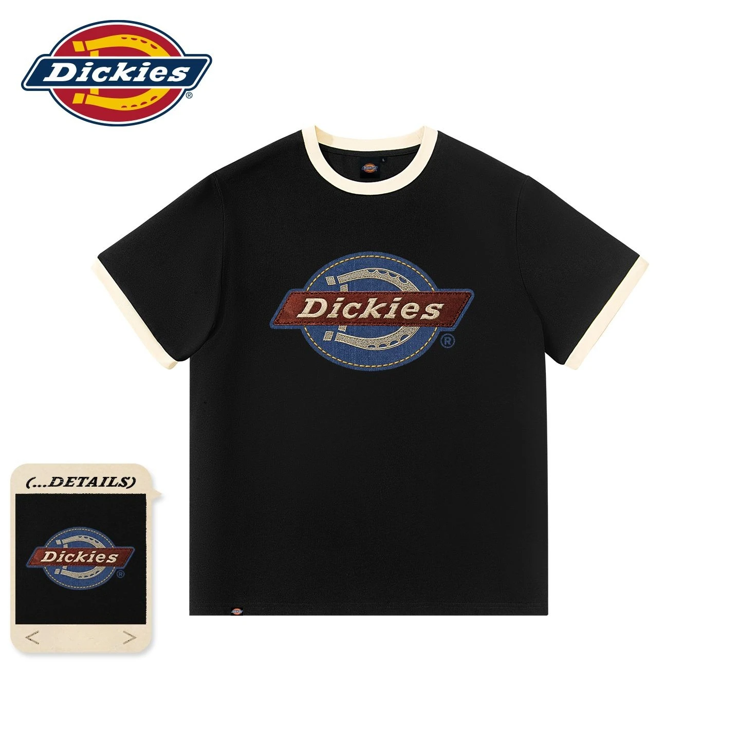 Dickies Vintage Colorblock Tee 100% Cotton Loose Crew Neck Summer Casual Top