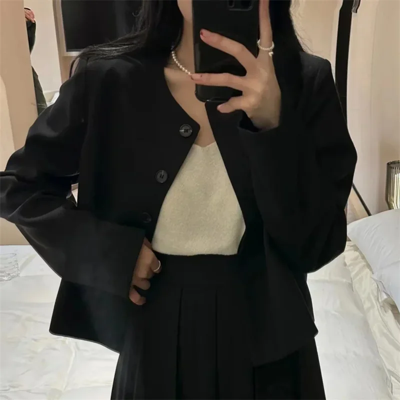 Women Fashion Dress Set 2024 Autumn Long Sleeve Round Neck Suit Jacket+pleated Half Midi Skirt Korean Fashion Two-piece Set