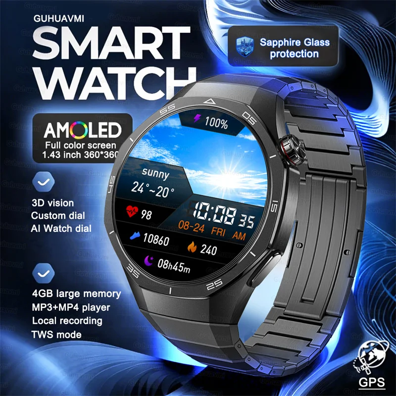 

1.45" AMOLED Screen 46mm DT Ultra Smart Watch 5 Local Music 4GB Video playback GPS Heart Rate Call Smartwatch For Android iOS