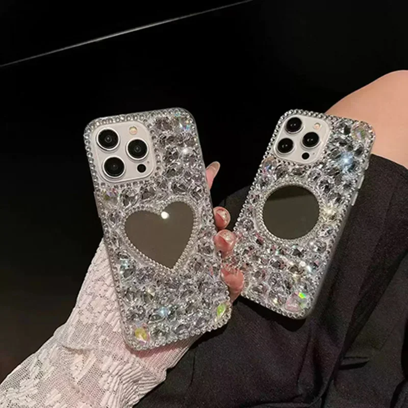 A55 5G Korean Bling Mirror Case For Samsung Galaxy A15 4G A35 A06 A16 5G A05 Celulares Crystal Diamond Stone Telefon Fundas Caja