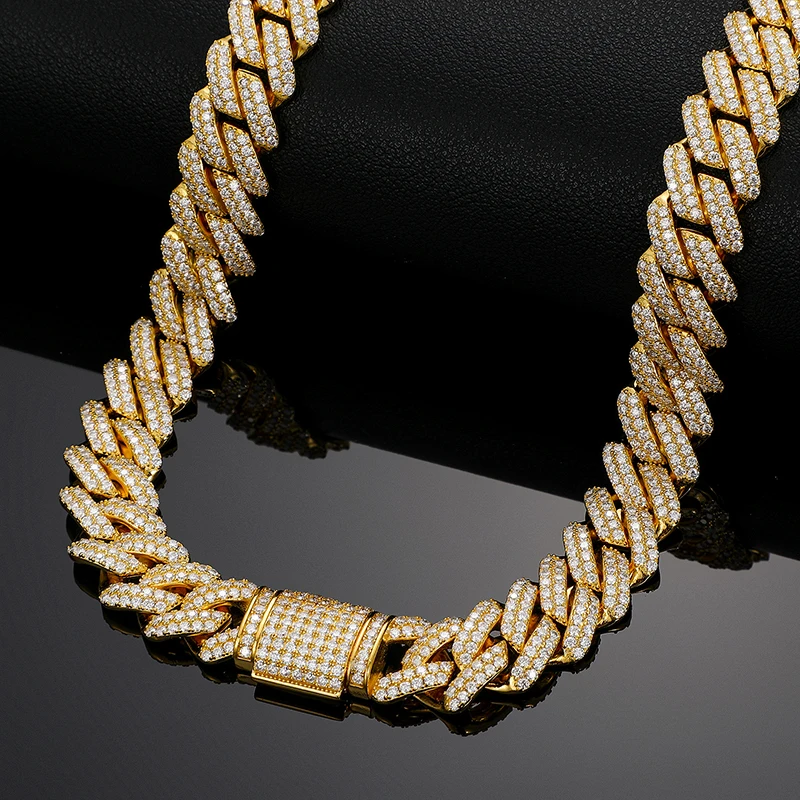 Hip Hop Fine Jewelry Iced Out 14mm 2 Rows Vvs Moissanite Diamond Cuban Link Chain Necklace with Gra Certificate