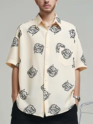 Oversized Loose Short Sleeve Ukiyo-e Painting Print Hawaii Beach Summer Men Shirt Fashion Casual Mens Clothing