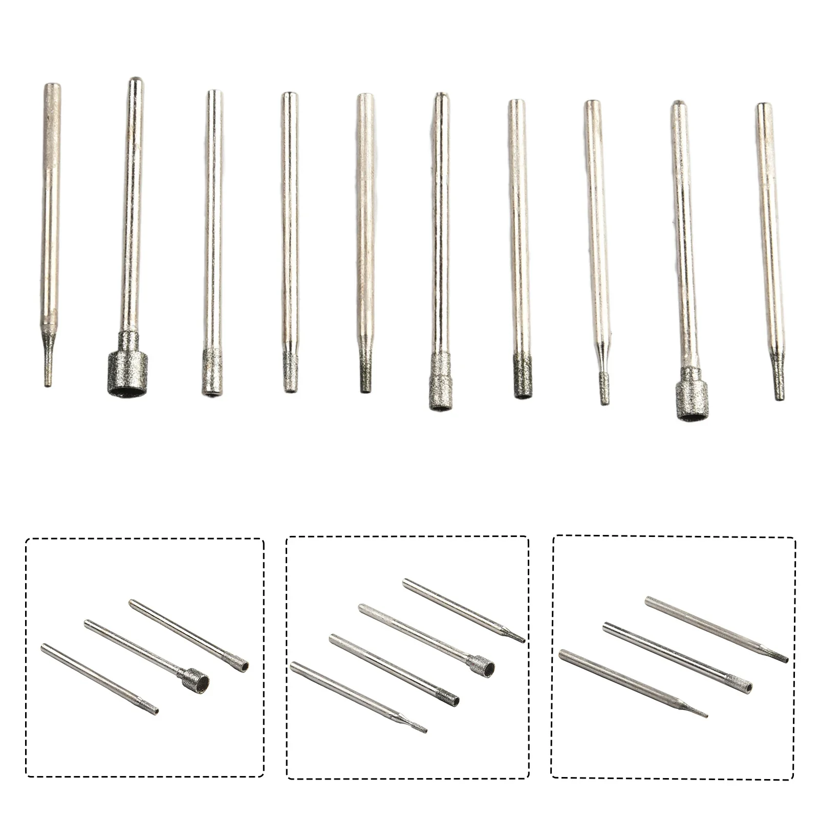 

10pcs 0.85-5mm Diamond Burr Core 2.35mm Shank Electric Grinder 45mm Grinding Head Rotary Tool Engraving Hollowing Hanging Mill