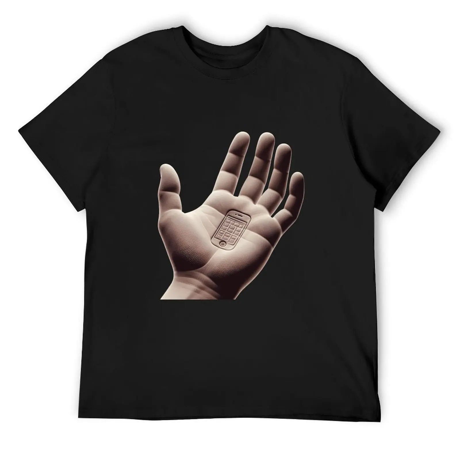 Oops cellphone imprint on hand T-Shirt man clothes graphic t shirts oversized kawaii clothes Men's cotton t-shirt