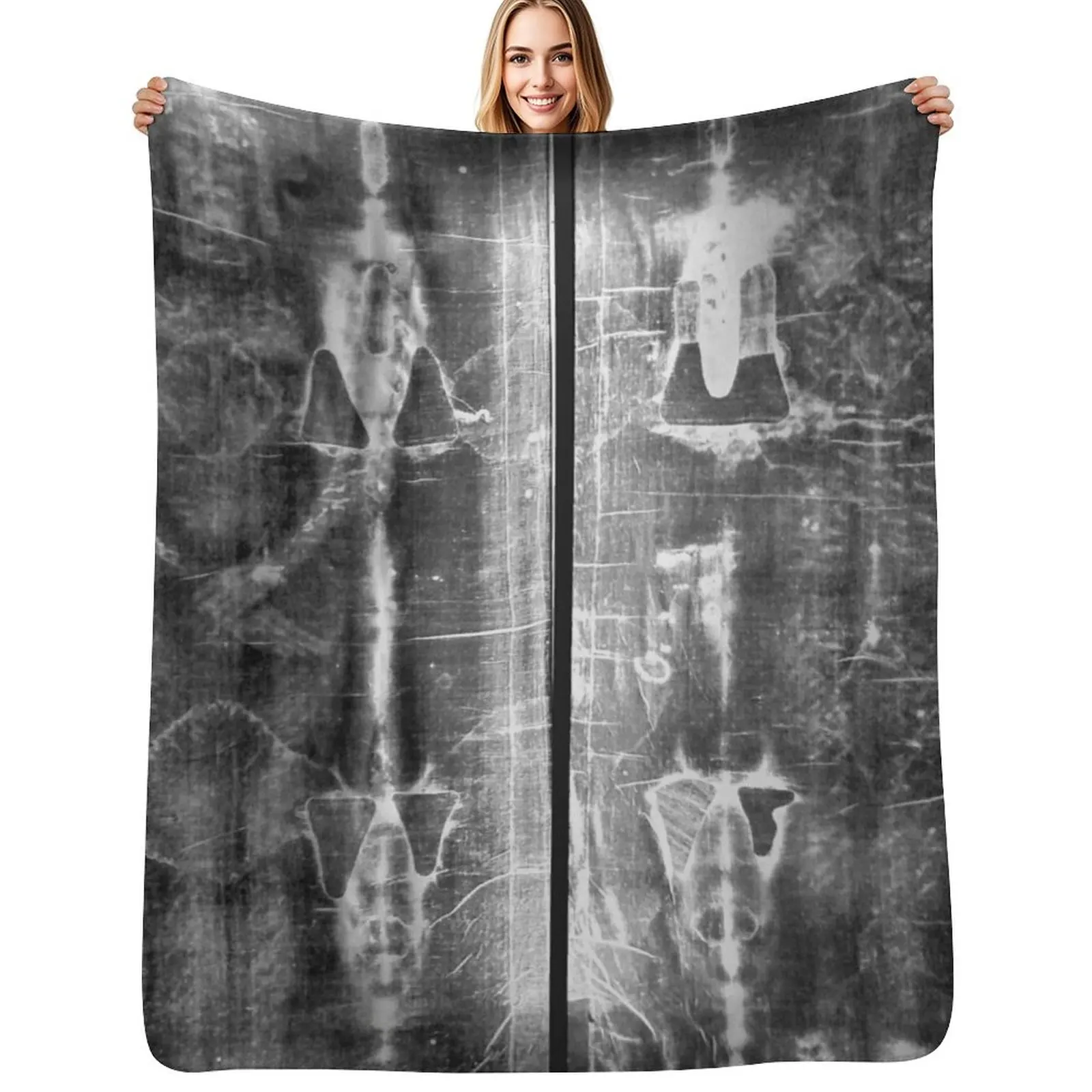 

Easter: Full length negatives of the Holy Shroud of Turin Throw Blanket Lightweight Warm Blanket for Travel Camping