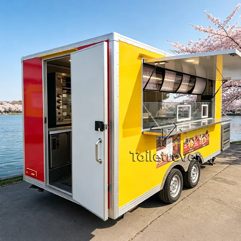 Luxury Outdoor Street Mobile Food Trailer Commercial Food Truck Trailer Ice Cream Air Conditioned Food Truck with Fridge