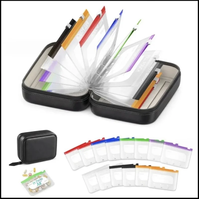 Travel Pill Organizer Case with 14Pcs Reusable Pill Pouch Bags Portable Medicine Storage Container Waterproof Pill Bag