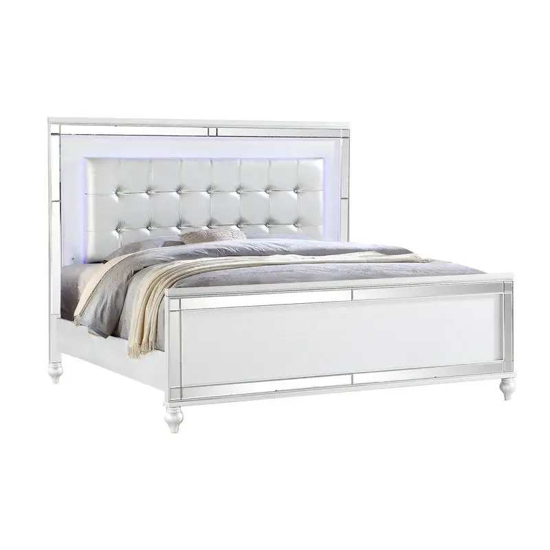 Full Size Upholstered LED Bed with Wood Frame in White Color - CA Inventory