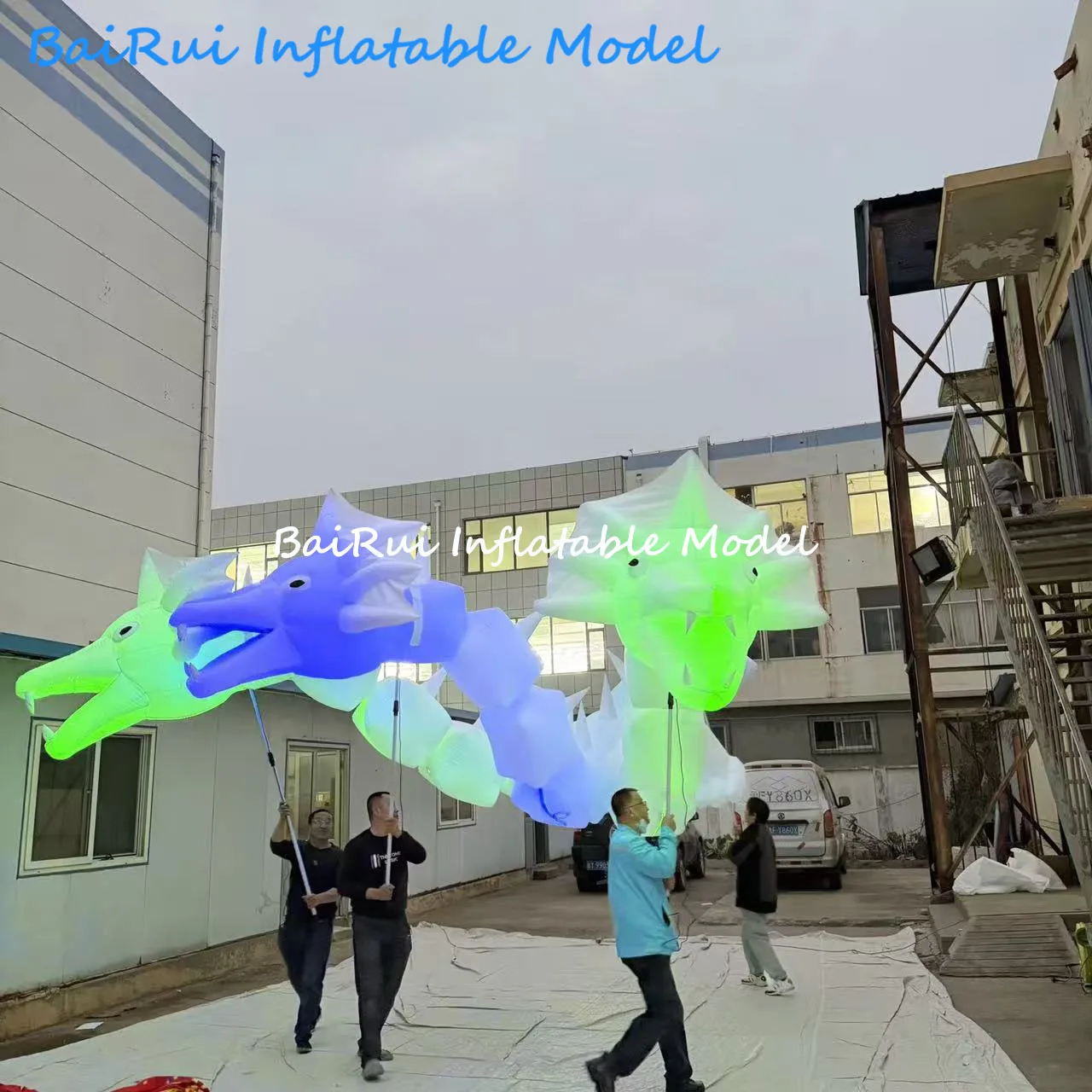 Giant Inflatable Dragon Puppets with 3-Head Colorful Light Air Blow Creative Performance Props for Outdoor Carnival Parade Adver