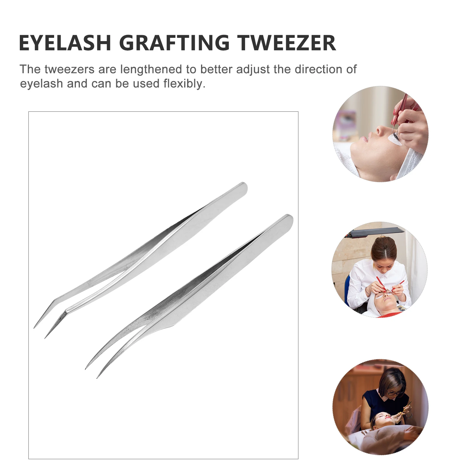 

2pcs Eyelash Extension Tweezers Stainless Elbow Grafting Tools Fine Hair Beauty Salon Supplies Professional Long Travel