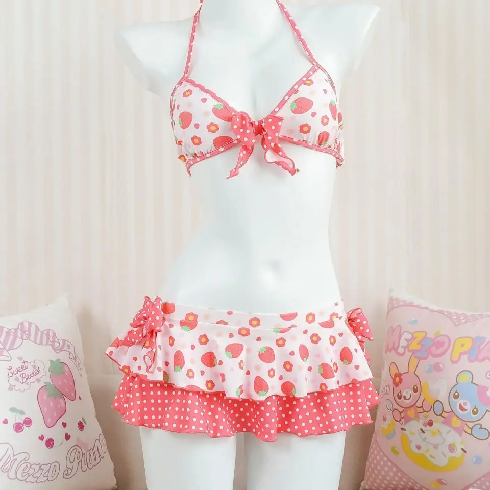 Y2k Summer Cute Pink Sweet Patchwork Sets Cute Bow Design Sexy Lace-up Style Bikini Swimsuit Beach Vaction Clothes 2025 New