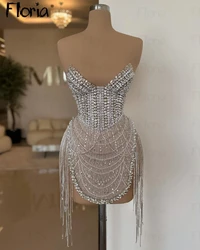 Fashion Sexy Short Prom Dress With Silver Chain Elegant Party Dress for Clubbing 2024 Cocktail Dress Customized Outfit Full Bead