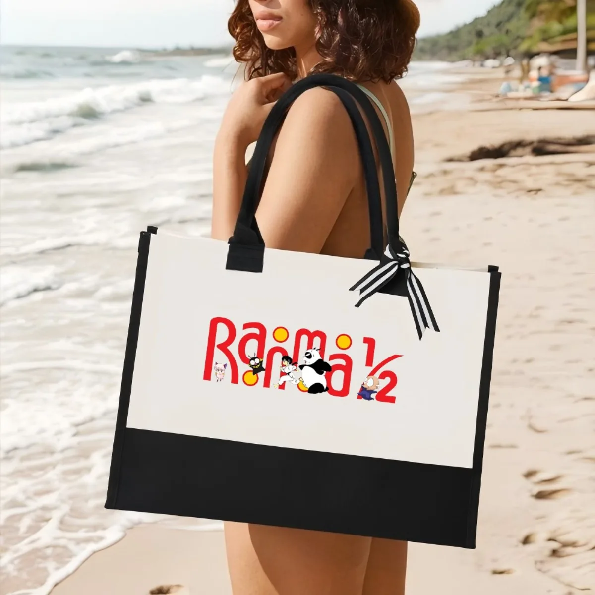 Ranma 12 شعار مضحك 2026 وصول جديد موضة عملية واسعة قابلة لإعادة الاستخدام حمل حقيبة نمط طباعة 2 لهجة الثقيلة كتف كبير