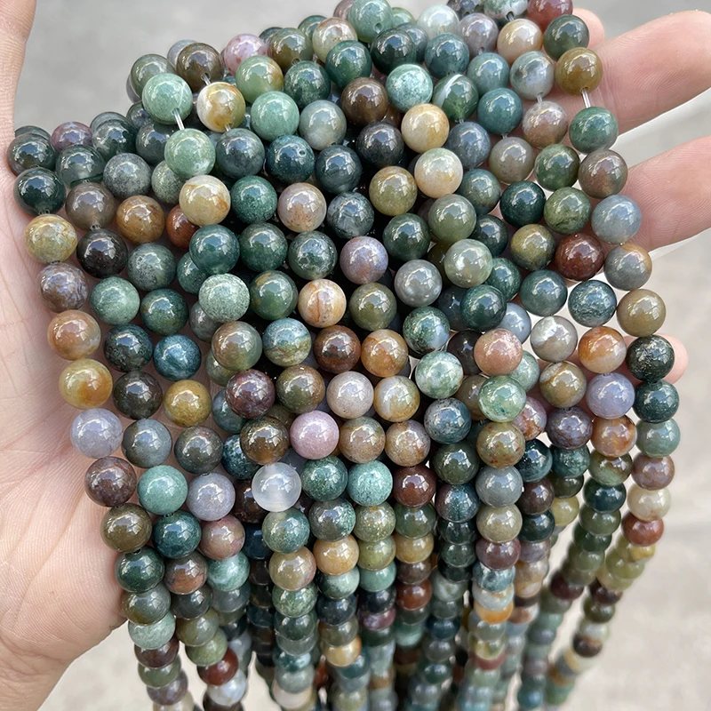 حبة مستديرة عقيق هندية طبيعية لصنع الحلي ، فاصل ، إكسسوار سهل الاستخدام ، بيع بالجملة ، 4 ، 6 ، 8 ، 10 ، 12: 50