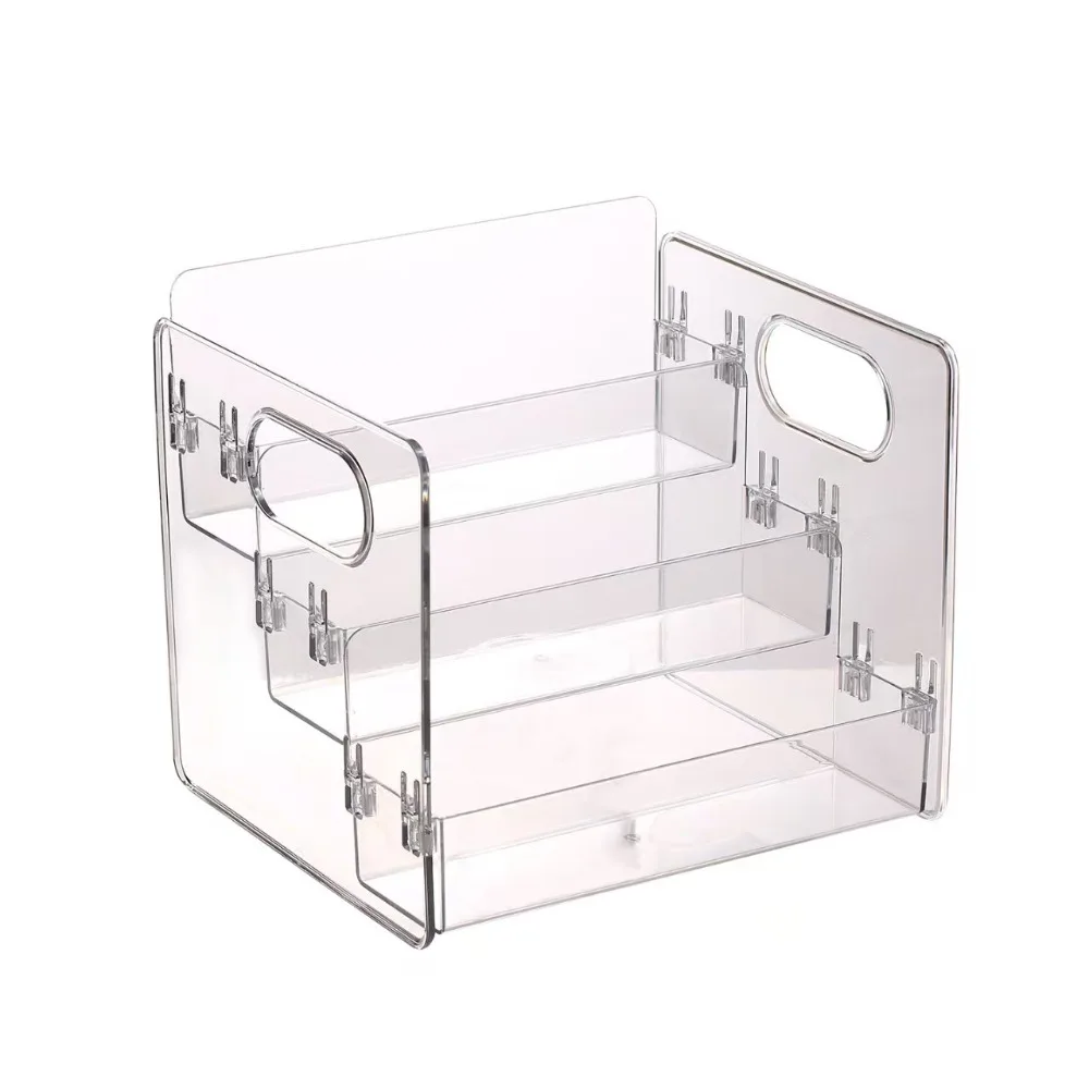 

Transparent Cosmetic Storage Box Three-Tier Design Large Capacity Clear Makeup Rack Portable Compartment Snap Detachable