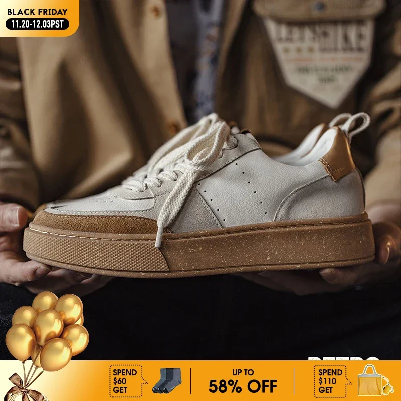 

Maden Breathable Low Top Casual Skateboarding Shoes Thick Bottom Versatile Men Shoes Gray and White Patchwork Shoes Rubber Sole