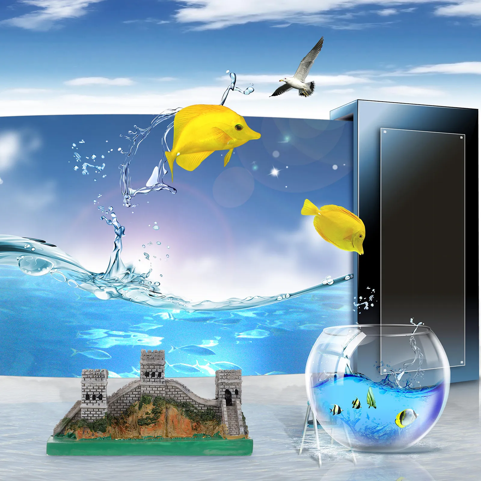 

1Pcs Fish Tank Ornament Resin Great Wall Decor Detailed Craft for Aquarium Hiding Spot Non-Toxic Safe for Fish Compact China