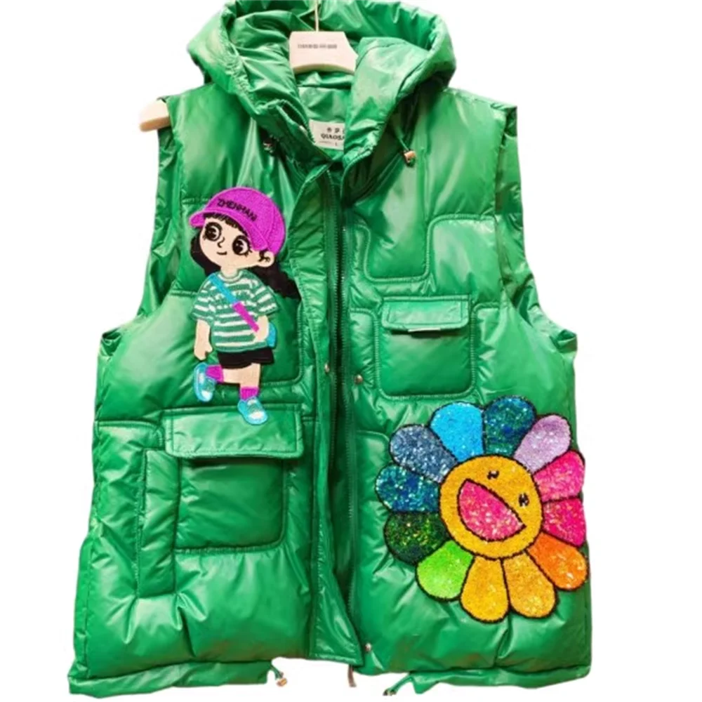 Cartoon down vest green women\'s thickened cotton-padded jacket