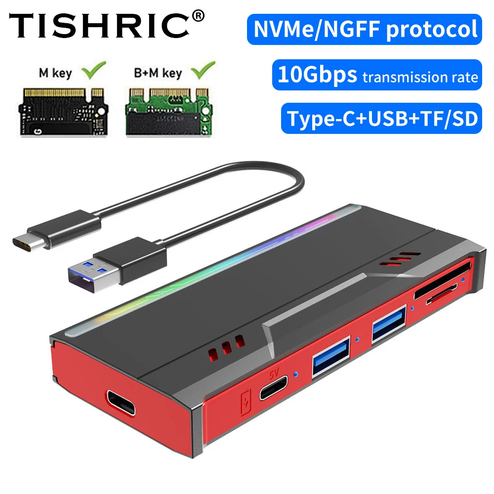 Custodia portatile multifunzionale esterna TISHRIC M.2 SSD Custodia portatile NVME/NGFF a doppio protocollo Supporto 2230/42/60/80 per PC portatile