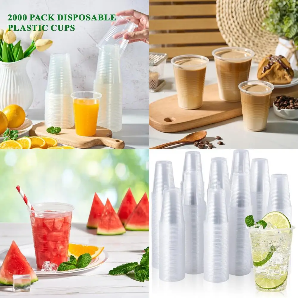 

9 oz Clear Plastic Cups, 2000 Pack Disposable Cold Drink Cups for Weddings, Thanksgiving, Christmas Parties