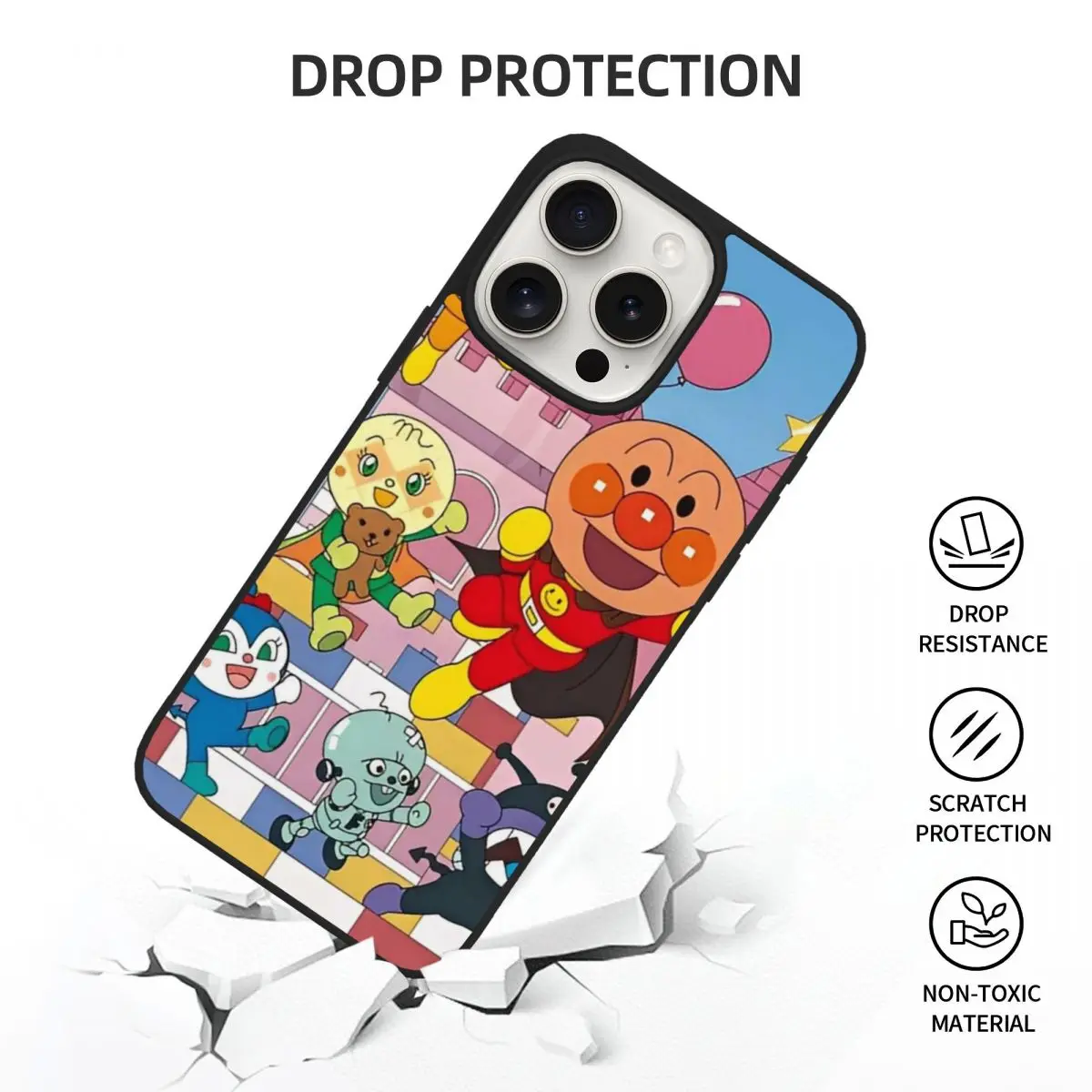 iPhone 15 Pro/Pro Max用 アンパンマン アニメ漫画ケース ノベルティTPUソフトカバー バイキンマン ドキンちゃん ホラマン メロンガール スマホケース