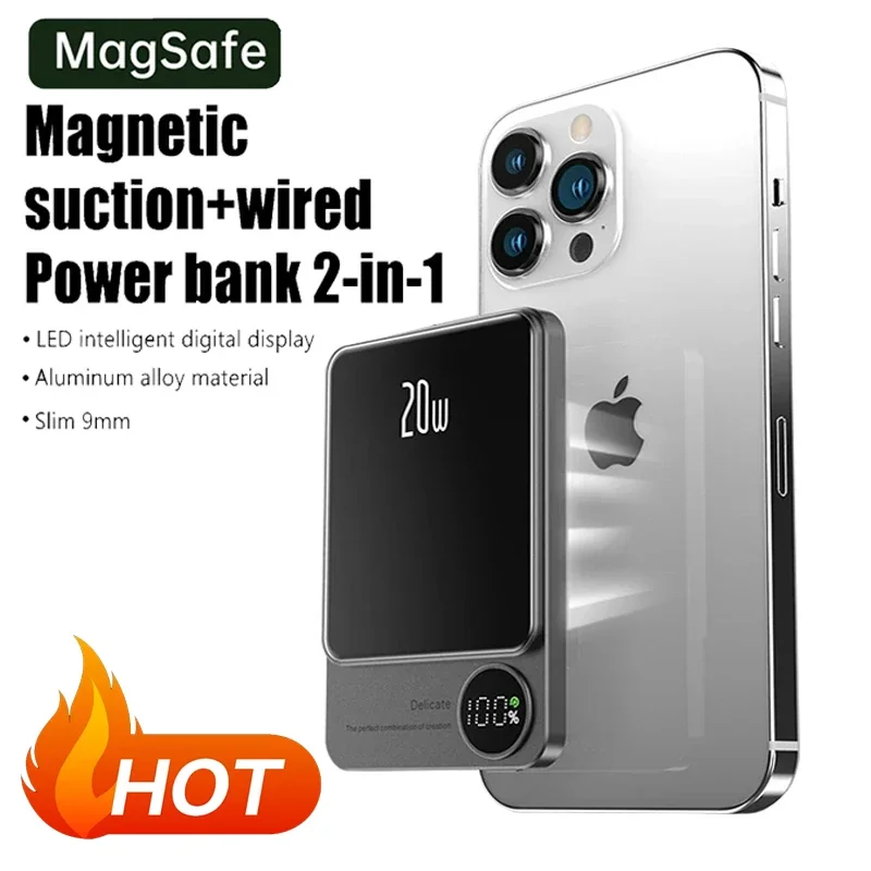 

Large capacity power bank Macsafe magnetic wireless fast charging metal case suitable for iPhone15 14 13 12 11 backup power bank